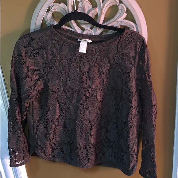 🎉H&M Hunter Green Lace Top sz M - Picture 2 of 5